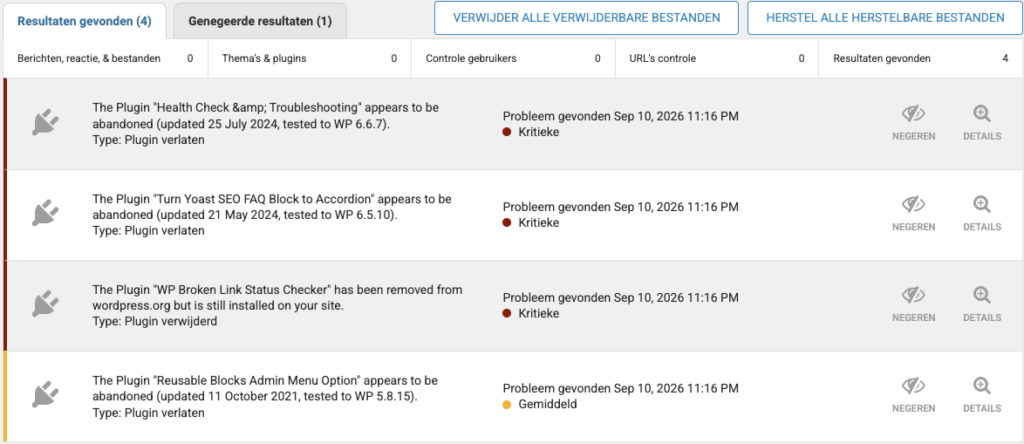 wordfence - oude plugins gedetecteerd